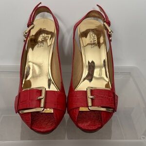 Michael Kors Red Croc-Embossed Peep-Toe Heels